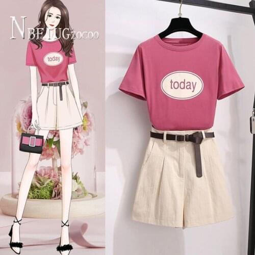 2020 Summer Plus Size Fashion Women Sets Alphabet Printed T Shirt And Shorts Female Sets