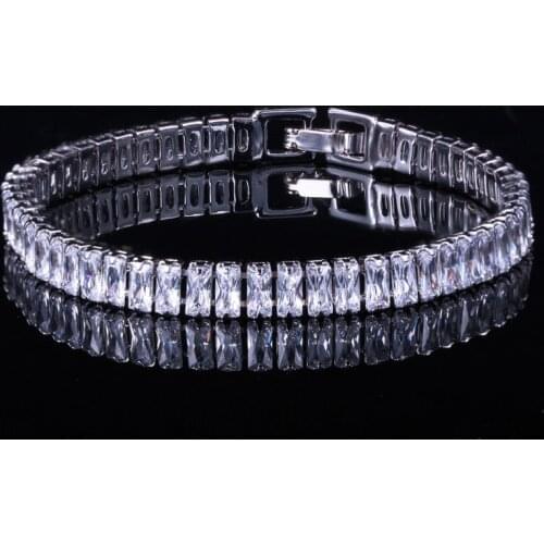 QTT Fashion Rectangle AAA Zircon Tennis Bracelet For Women 925 Sterling Silver Ladies Bracelets Elegant Temperament Jewelry