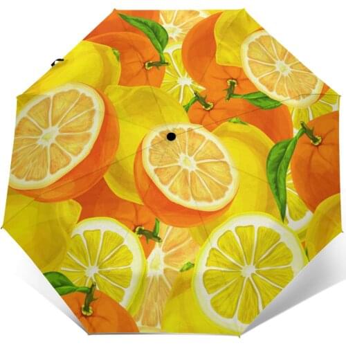 Wind Resistant Folding Automatic Umbrella Women Auto Watercolor Lemons Oranges Windproof Umbrellas Rain For Men Parasol
