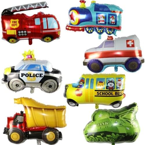 1pc Cartoon Car Foil Balloons Fire Truck Car Train Ambulance School Bus Globos for Children Birthday Party Decoration Kids Toys