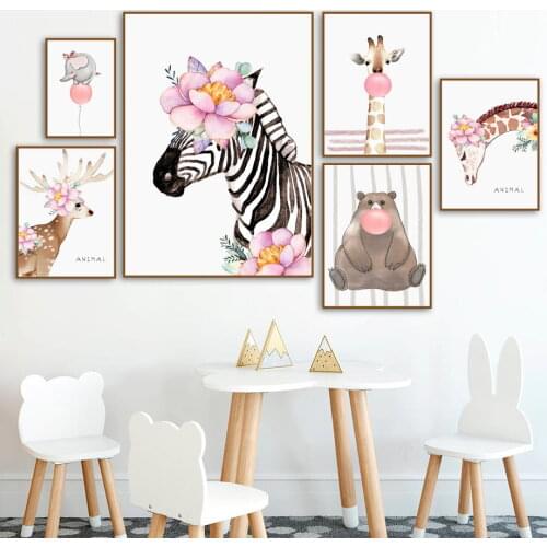 5D DIY Cartoon Diamond Painting Deer Bear Zebra Elephant Giraffe Diamond Embroidery Full Drill Pictures Wall Kids Room Decor