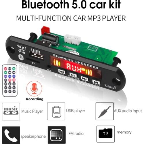 Handsfree Recording 12V USB FM Aux MP3 Decoder Board Module Radio Player Car USB Bluetooth 5.0 Remote Control wireless car kit