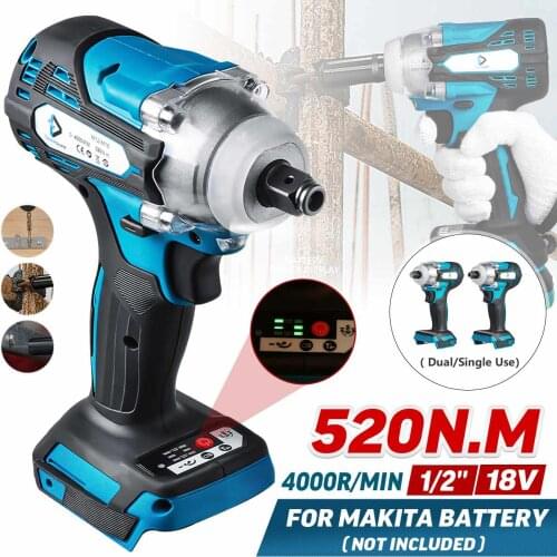 Brushless Electric Impact Wrench 520N.m Rechargeable 1/2 Socket Cordless Wrench Screwdriver Power Tools for 18V Makita Battery