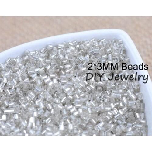 16g 1000X 2*3mm Silver Tone Silver Lined Tube Loose Spacer Beads Cezch Glass Seed Beads Handmade Jewelry Making DIY Garment Bead