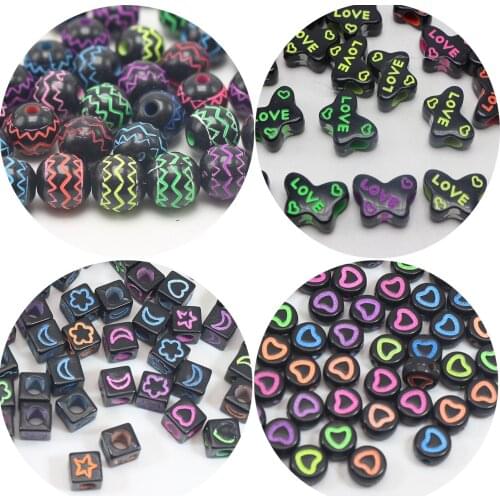 Craft DIY Black With Neon Color Various Shape Butterfly Spacer Beads Kids Crafts