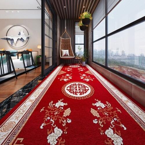 Long Carpet For Corridor Red Rug Living Room Luxury Oriental Traditional Rug Jacquard Fabric Chenille Woven Carpet Home Decor