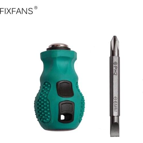 FIXFANS Dual Purpose Short Stubby Screwdriver 6mm Flat Head Slotted Screwdriver and PH2 Phillips Screwdriver Hand Repair Tool