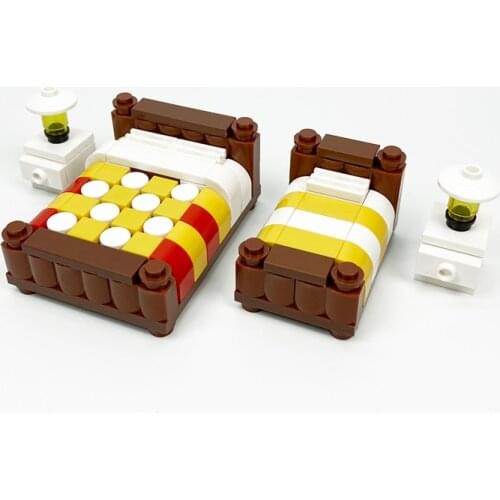 Urban MOC creative small particle brick people living in the bedroom accessories bed furnishing scene