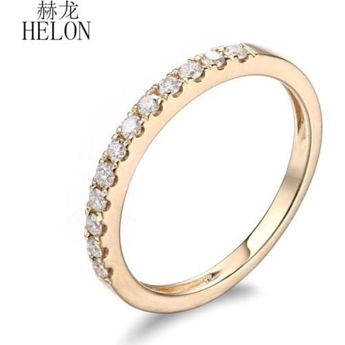 HELON Solid 14k Yellow Gold Half Eternity SI/H Natural Diamonds Wedding Ring Unique Anniversary Diamond Ring Band Fine Jewelry