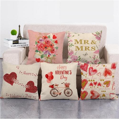 Valentines Day Pillow Fauxlinen Sofa Cushion Covers Love Pattern Decorative Covers Pillows Bedroom 45*45cm Pillowcases Living