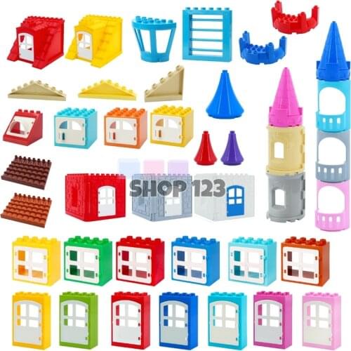 Large Particle Color Building Blocks Castle Houses Doors Windows Roof Construction Toys Children Gifts Christmas Girl