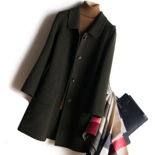 Red Double-Sided Wool Jacket Overcoat Women Mid Long Korean-style 2021 Autumn Winter New Plus Size Loose Korean Wool Coat Female