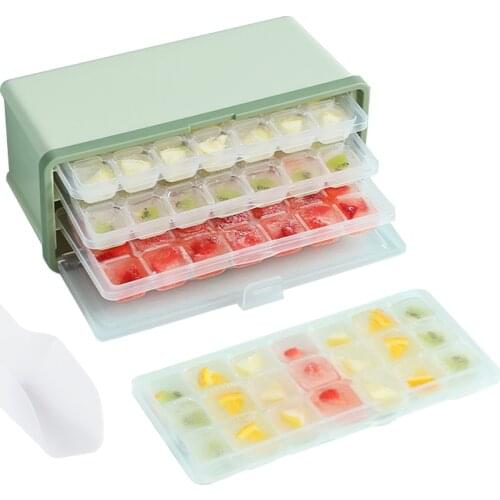 Ice Tray And Ice Container Set Ice Making Mold With Ice Scoop Three-layer Large-capacity Beverage Ice Cube Making Kitchen show