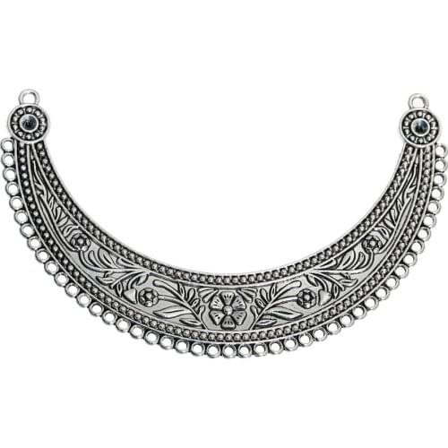 DoreenBeads Metal Connectors Findings Half Moon Silver Color Flower Carved (Can Hold ss16 Rhinestone) 11.2x7cm 2 PCs