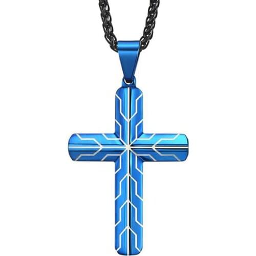 Stainless Steel Blue Black Christ Cross Fashion Pendant Necklace Jewelry Gift For Him with Chain