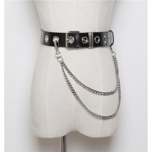 Fashion Punk Rock Small Harajuku waist Belts Leather Silver Punk Harness Waist Metal tassel KeyChain Punk Women Belt 04