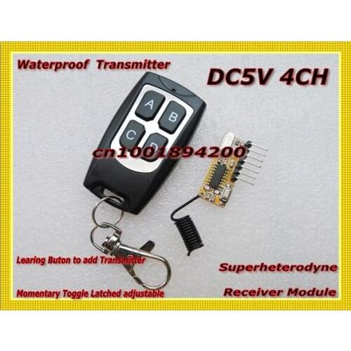 DC5V 4CH Radio Receiver Module Superheterodyne receiver Decoding Module+Transmitter Momentary Toggle Latched Adjusted Learning