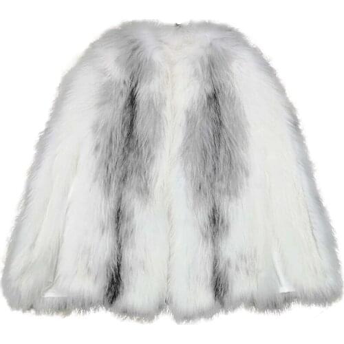 Marble real fox fur knitted fur coat women genuine raccoon dog fur fur jacket Black White Winter Long Fox Fur Overcoat Ca