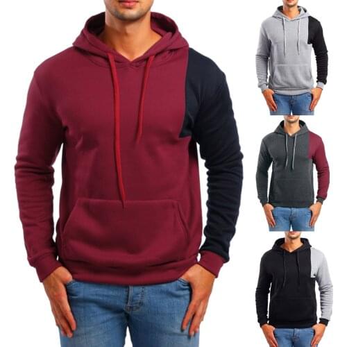 Mens Hoodie Color Block Hooded Pullover Suéter De Abrigo Drawstring Jacket With Pockets Autumn Sportswear Sudadera