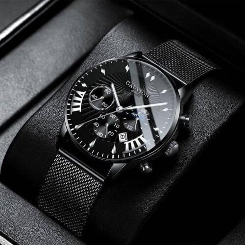 New Luxury Famous Brand Men Stainless Steel Mesh Calendar Watch Men Business Luminous Quartz Watch Men Watches Relogio Masculino