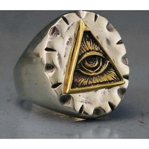Men Stainless Steel Biker Ring Skull Gold Color Freemason Illuminati Triangle Masonic Rings Fashion Punk Jewelry