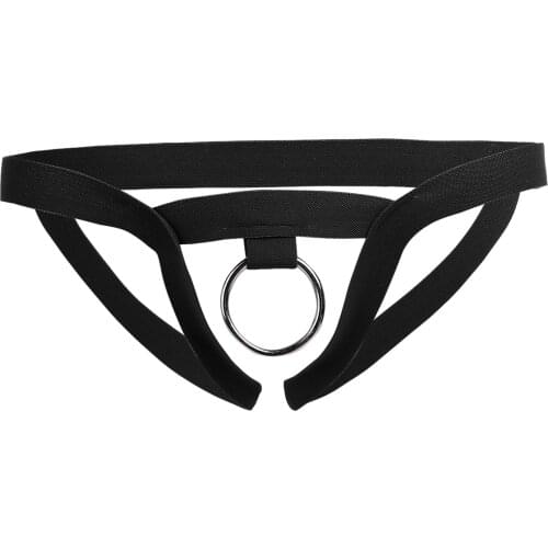 Men Elastic Waistband Lingerie Open Crotch G-string Bikini Underwear with O-Ring Hallow Out Thong Underpants Clubwear