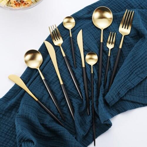 Black Gold Cutlery Set Dinner Dessert Fork Spoon Knife Set Wedding Dinnerware Set 304 Stainless Steel Tableware Drop Shipping