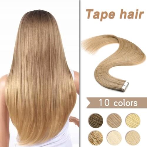 WIT Natural Tape In Hair Extensions European Seamless Invisible Skin Weft 12"-24" Brown Blonde Glue In Hair Extension 20pcs