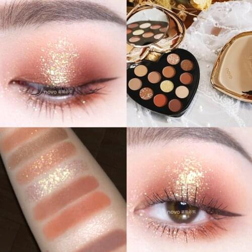 NOVO Heart Shape 12 Color Shimmer Eyeshadow Makeup Palette Matte Eye Shadow Powder High-shine Sequin Nude Glitter Eye Cosmetics