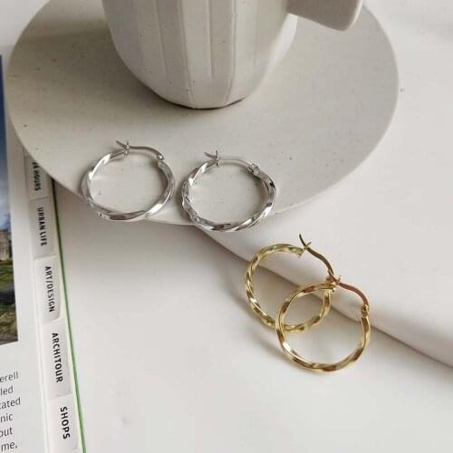 New Arrival Real 925 Sterling Silver Hoop Earrings For Women Statement Gold Twist Round Circle Earring Party Gifts Jewelry