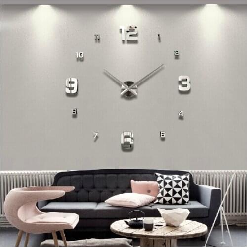 NEW Wall Clock 3D Metal & EVA Foam & Mirrors Acrylic Stickers ,Large Digital Mirror Wall Clock Silent Clock ,DIY Modern Design