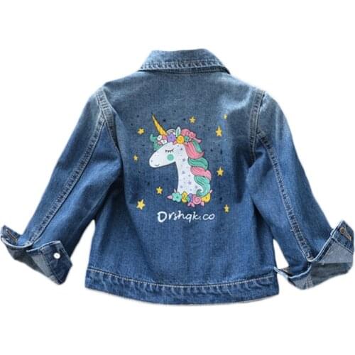 2021 Autumn Winter New Girls' Coat Childrens Unicorn Long Sleeve Baby Fashionable Denim Jacket Casual Top Korean Windbreaker
