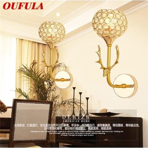 OUFULA Wall Lamps Contemporary Creative LED Gold Sconces Crystal Lights Indoor For Home Bedroom