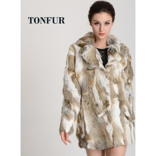 New Arrival Real Rabbit Fur Coat Turn Down Collar Natural Genuine Rabbit fur Long Coat Free shipping DHP518