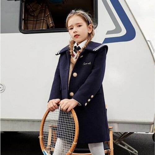 3 to14 Years Baby Girls England Style Coats Woolen Cloth Thick Peter Pan Collar Jackets Children Overcoats School Uniform