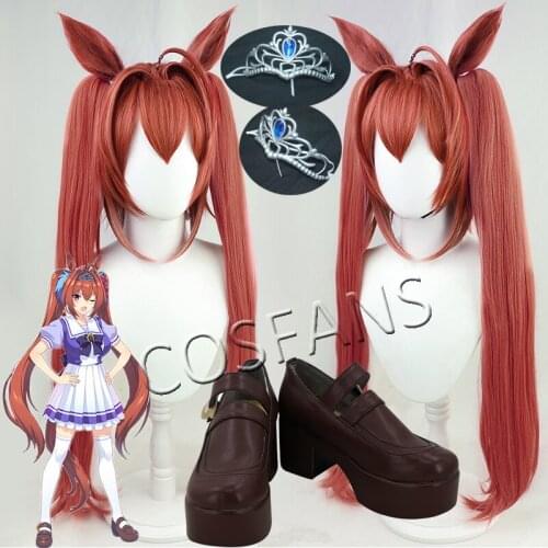 Wig Uma Musume Daiwa Scarlet shoes Cosplay Wig Orange Red Wig with Bangs Ponytail Ears Halloween Wig ear shoes Headdress Crown