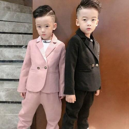Flower Boys Handsome Jacket+Pants 2Pcs Clothing Set Gentleman Kids Formal Wedding Suit Children Performance Graduation Dress