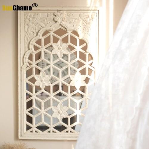 French Carved Wall Decoration Window False Window Frame Mirror Solid Wood Retro Simulation Wall Mirror Background