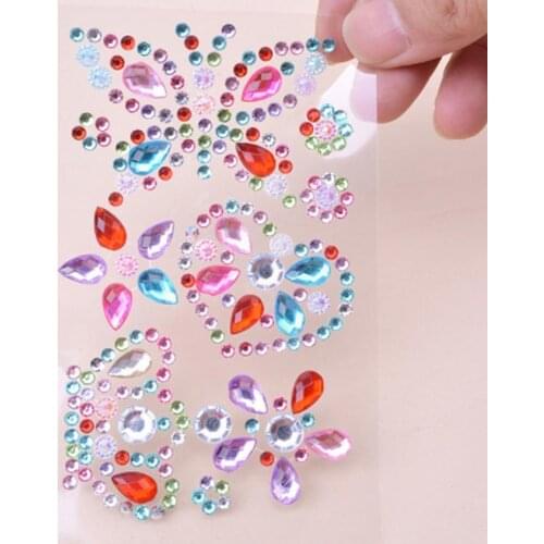 Self Adhesive Glitter Flower Crystal Gem Jewelry Diamond Sticker Strip Scrapbook Color Kids Rhinestone Decal DIY W7J6