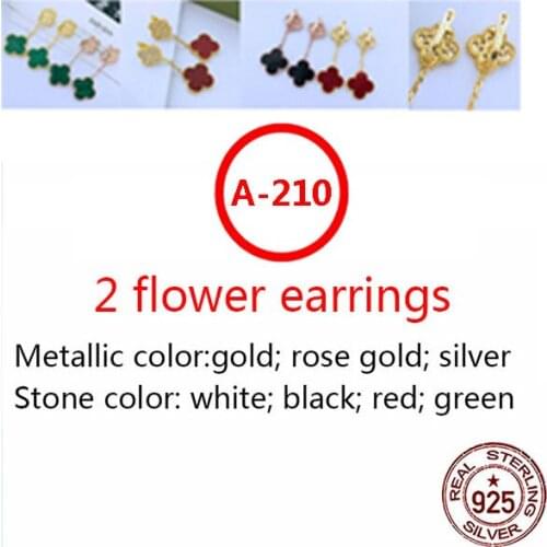 A210 S925 sterling silver earrings simple fashion style hypoallergenic double flower clover shape to give girlfriend gift