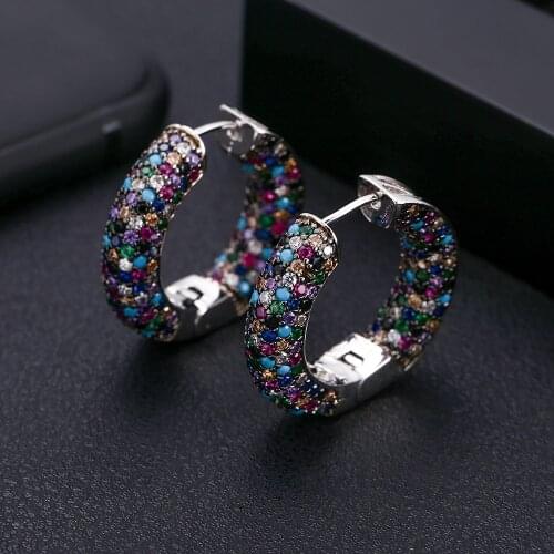 Jankelly Luxury Cubic Zircon mix Round shape Big Hoop Earrings for Women Wedding Crystal CZ Party Jewelry Engagement Earring