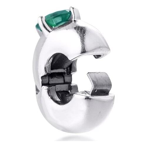 Charms fits for Necklaces Bracelets Green Round Solitaire Clip Beads 100% 925 Sterling-Silver-Jewelry Free Shipping