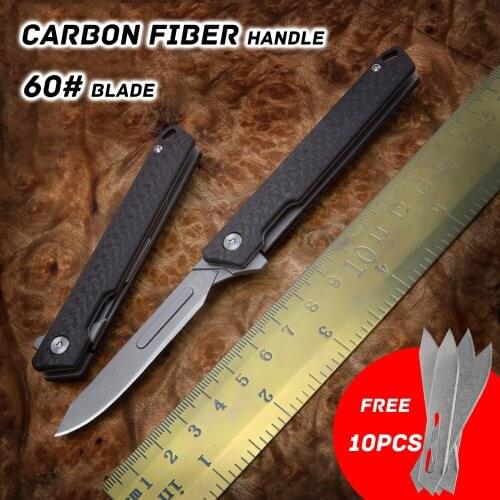 Carbon Fiber Carbon Steel Removable Blade Folding Knife Tactical Pocket Knives Outdoor Self Defense Hunting Camping 60# Blade