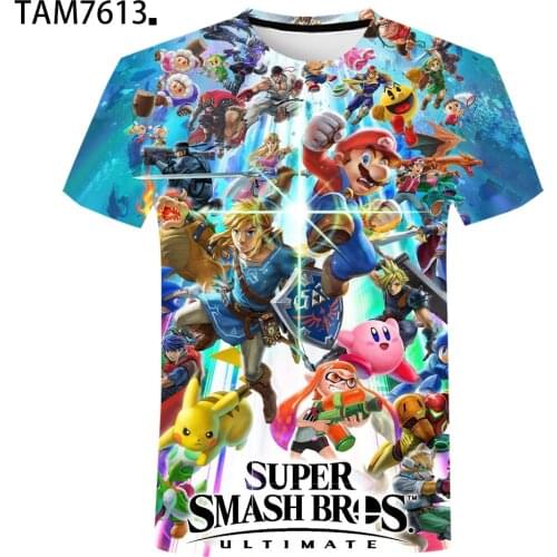 Super Smash Bros 2021 Summer New Mens Short Sleeve T-Shirt Anime 3D Printed Student Street Trend Childrens Cute Top