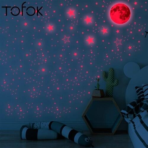 Tofok 1049PCS Pink Luminous Sticker Luminous Moon Star Dot Fluorescent Self-adhesive Wall Stickers Creative PVC Vinyl Home Decor
