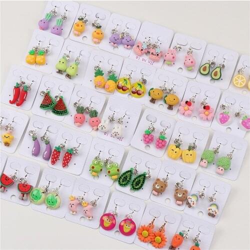 Wholesale Bulk Lot 50pairs Child Clip On Earrings Animal Fruit Mix Style For Kid Girl Jewelry Earrings