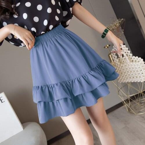 WWENN S-5XL Plus Size Women Summer Skirt 2021 High Waist Student Pleated Ruffle Skirts Women Cute Sweet Girls Dance Mini Skirt