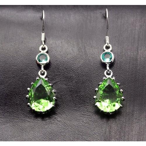 Big Promotion Fashion Jewelry Ladies GreenTopaz Drop Earrings For Women 1 3/4 Inch TK02