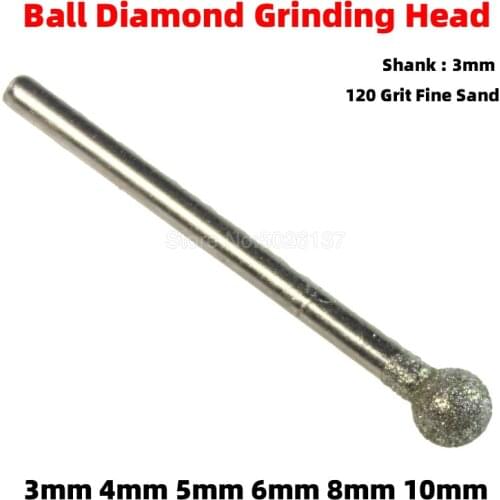 1Pcs Diamond Grind Needle Head Cutter Jade Carve Precision Engrave Rotary Spherical Burr Round Ball Burrs Grinding Tool