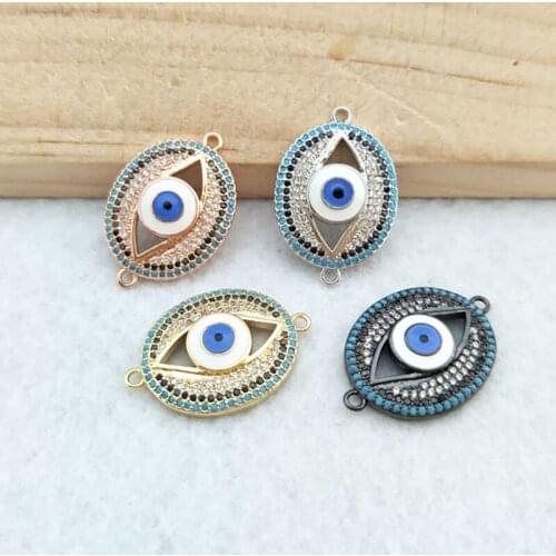 10 Pieces CZ zircon Micro Pave Lucky eyes Connector,Double Bails Beads Charm,for DIY Bracelets Jewelry Finding CT384